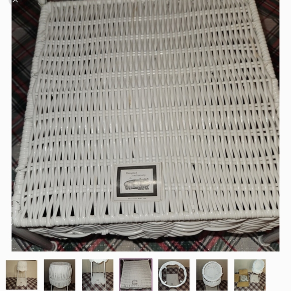 White Wicker Plant Stand with Shelf - Picture 4 of 7